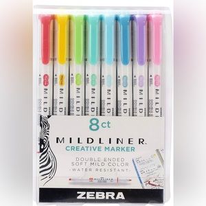 Zebra Pen 8 Pack Midliner Double Ended Marker Set, Broad and Fine Point